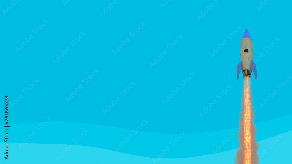 Fototapeta premium Launching rocket on blue background. Startup and break through concept. 3D Rendering
