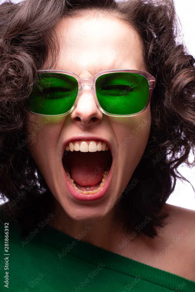beautiful girl in green glasses and green sweater beautiful girl in green glasses and green sweater