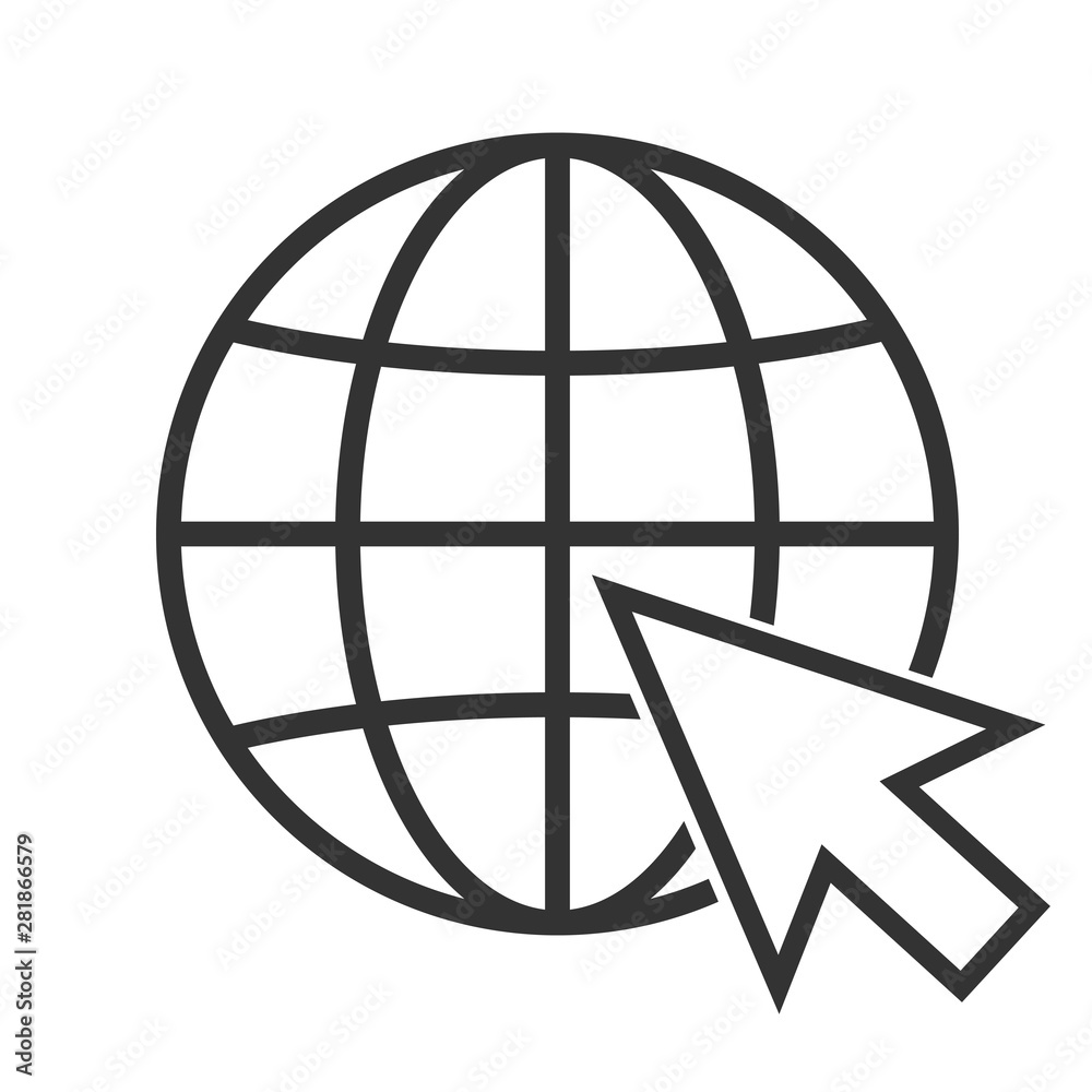 Fototapeta premium simple flat internet www icon with globe and mouse pointer vector illustration