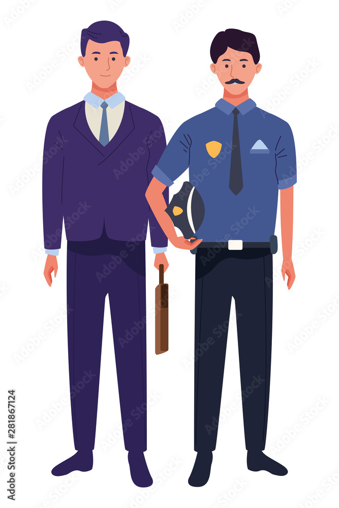 Professionals workers couple smiling cartoons Professionals workers couple smiling cartoons