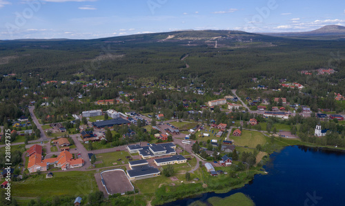 Aerial panoramic view on Idre, Sweden, July 2019