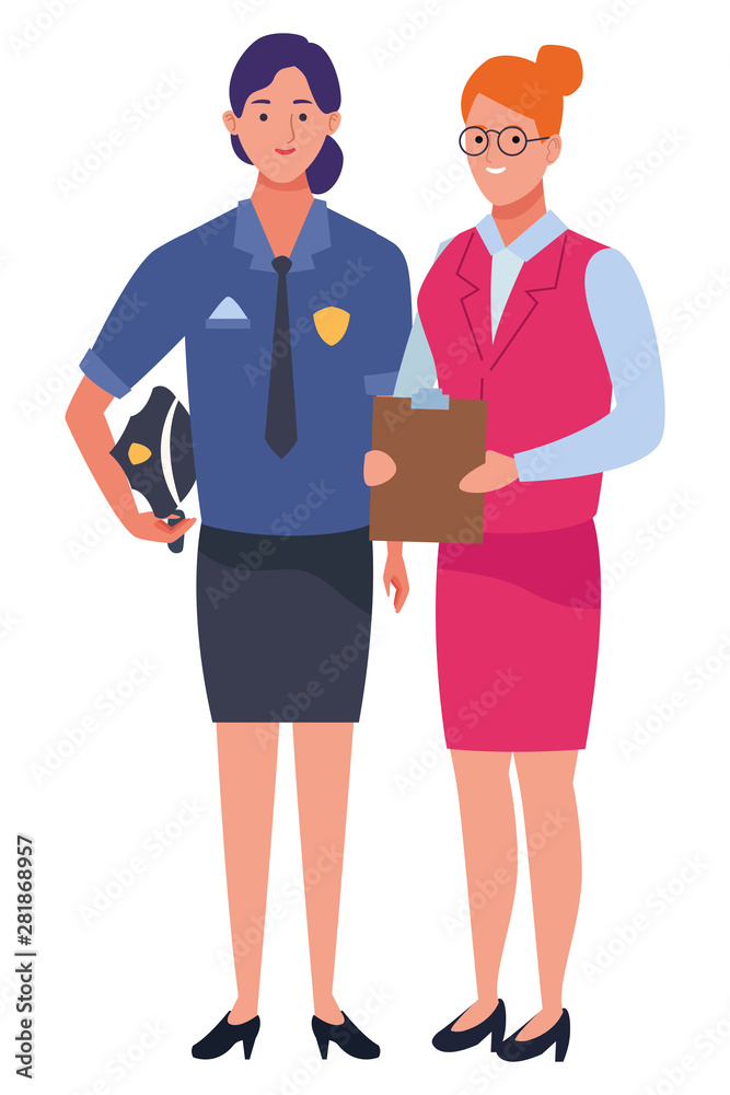 Professionals workers couple smiling cartoons