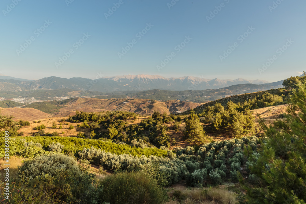 Obraz premium Mountains and valley panorama in the morning near Kemer, Kumluca, Turkey