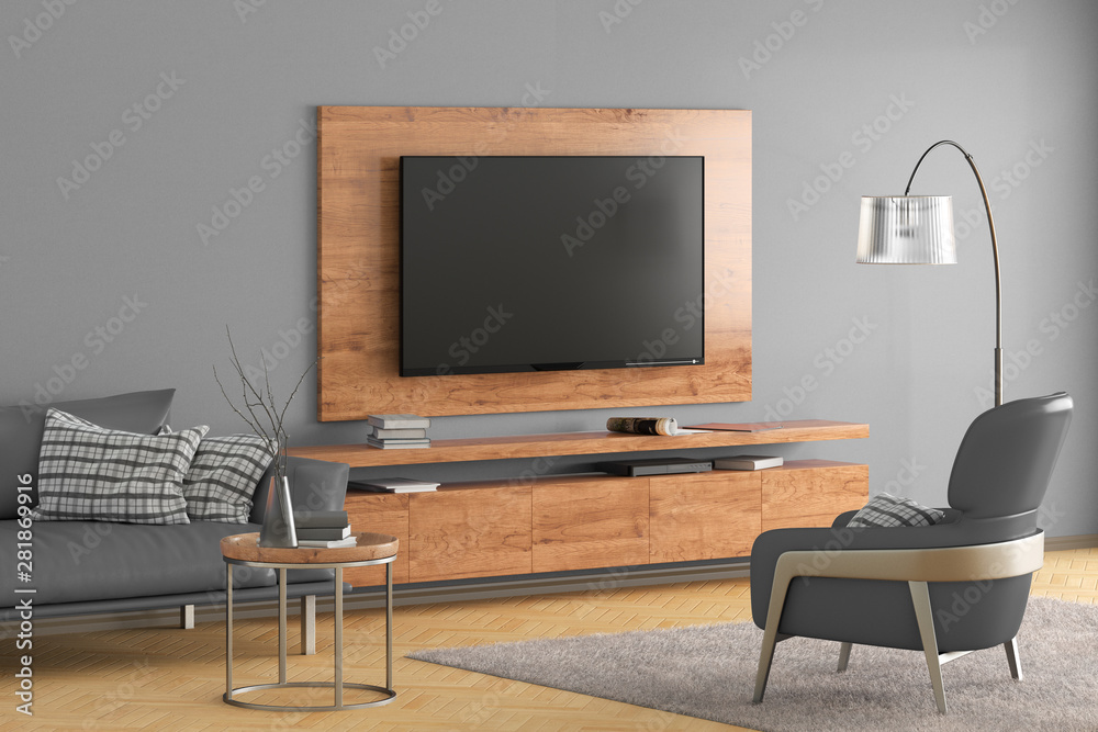 TV on the wall of modern living room TV on the wall of modern living room