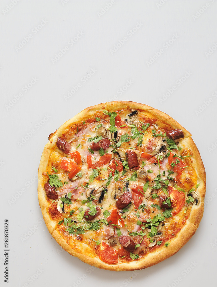 Delicious pizza on light board. Delicious pizza on light board.