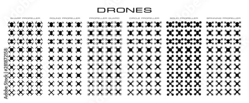 Flying Drones Symmetrical Icons Symbols Top View