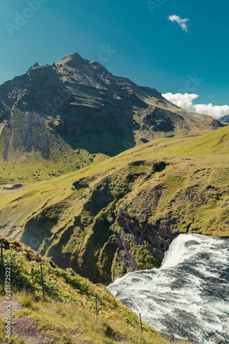 waterfall from above in green iceland