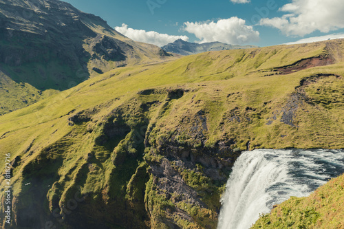 waterfall from above in green iceland