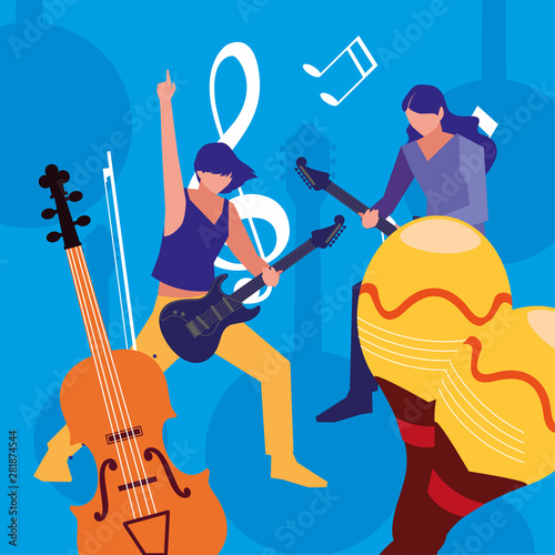 two male musicians musical instruments