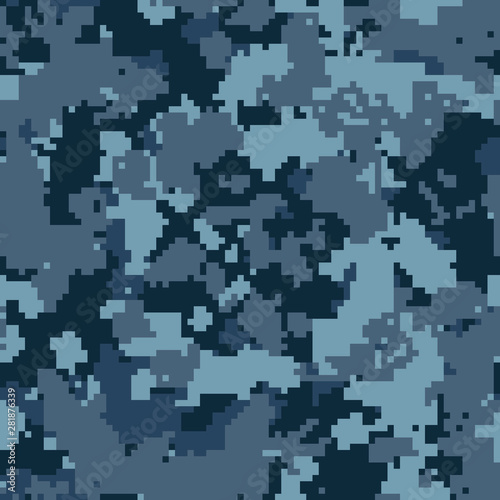 Seamless digital pixel deep blue fashion military camo pattern vector