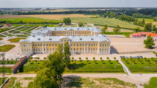 Fotografie RUNDALE, LATVIA Aerial view, drone photo of Rundale palace and it's gardens, bui