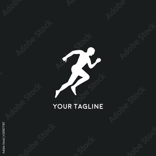 Run club logo  design for event  advertising  greeting cards or print.  emblem with abstract running people silhouettes  label for sports club  sport tournament  competition  marathon and healthy life