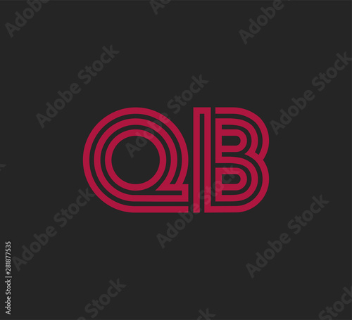 Initial two letter red line shape logo on black vector QB