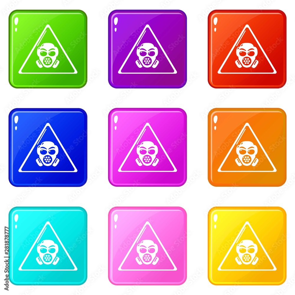 Gas mask icons set 9 color collection isolated on white for any design Gas mask icons set 9 color collection isolated on white for any design