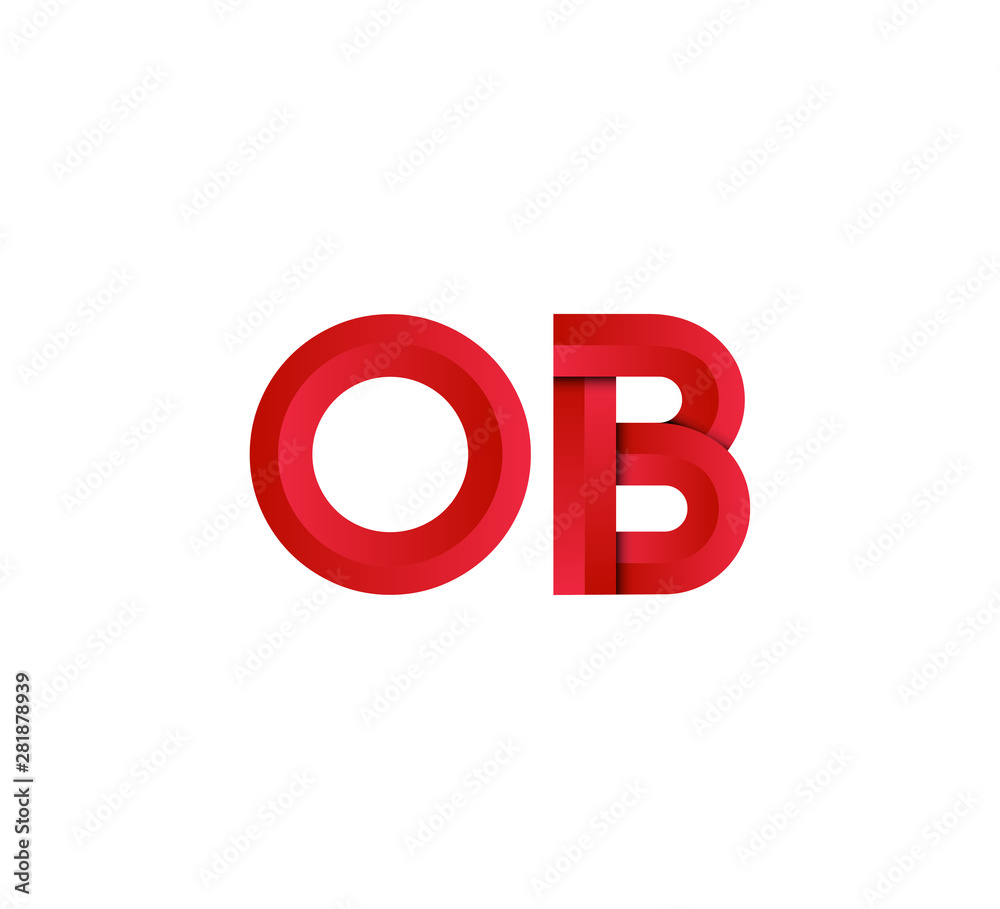 Initial two letter red 3D logo vector OB Initial two letter red 3D logo vector OB