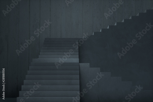 The stairway in the dark basement, 3d rendering.