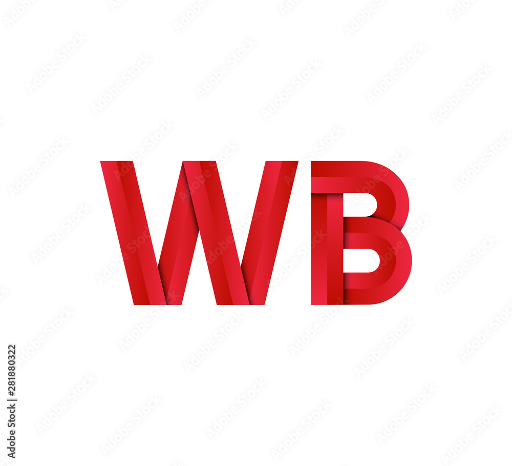 Initial two letter red 3D logo vector WB Initial two letter red 3D logo vector WB
