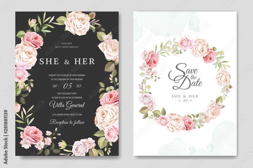 wedding card with beautiful roses template wedding card with beautiful roses template