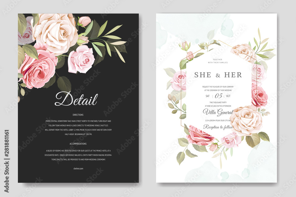 wedding card with beautiful roses template