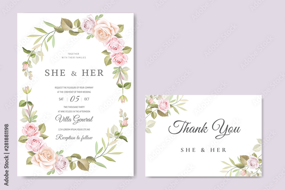 wedding card with beautiful roses template