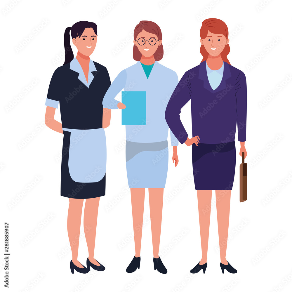 Professionals workers characters smiling cartoons Professionals workers characters smiling cartoons