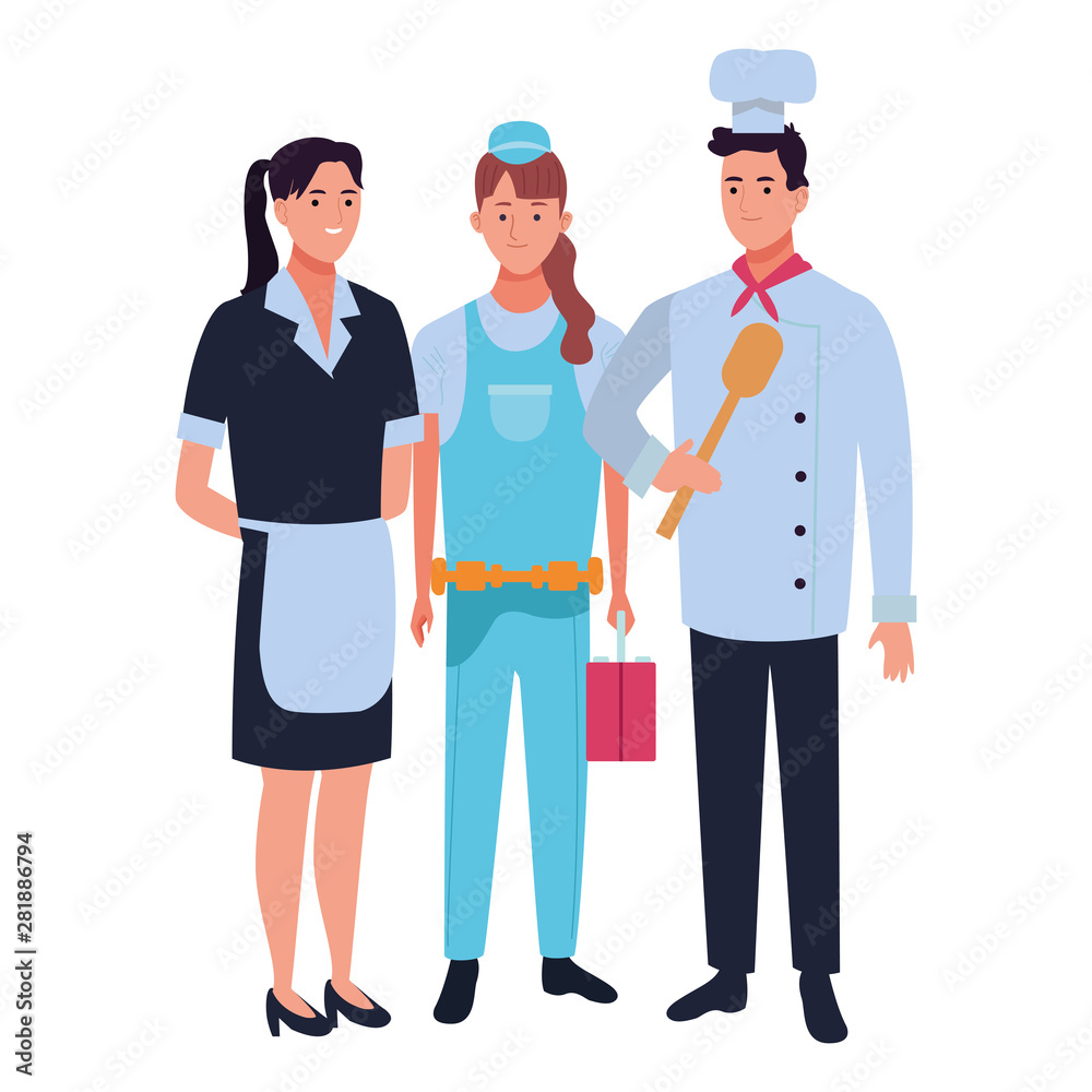 Professionals workers characters smiling cartoons Professionals workers characters smiling cartoons