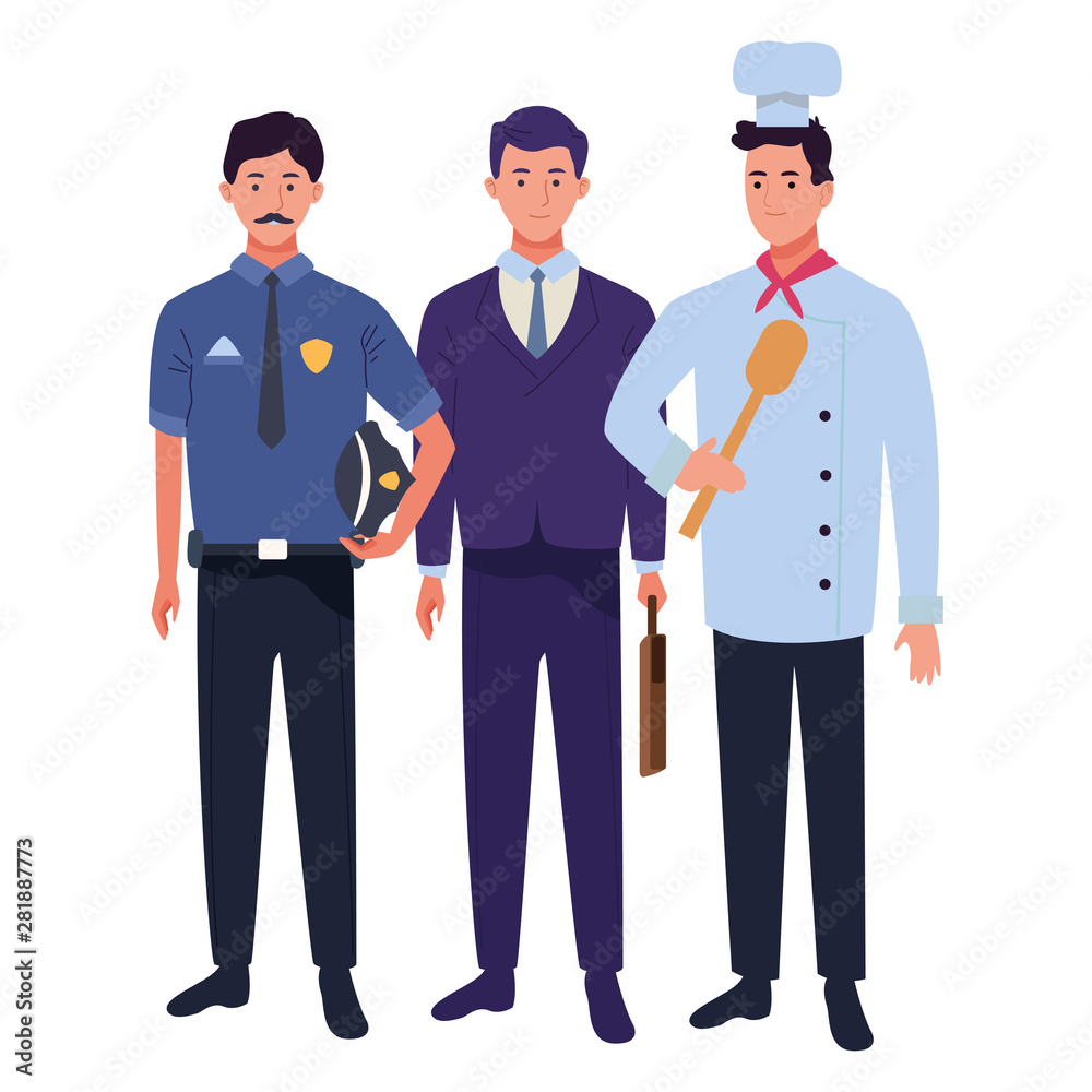 Professionals workers characters smiling cartoons Professionals workers characters smiling cartoons