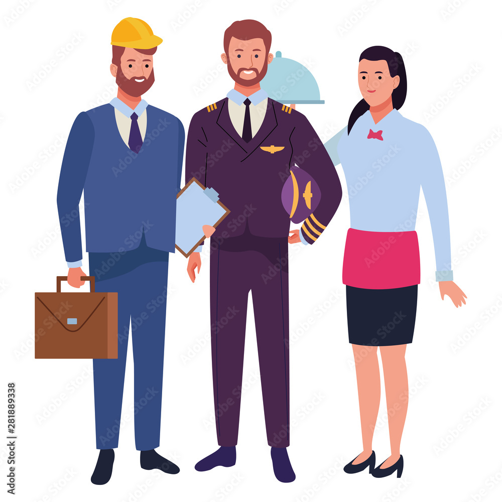 Professionals workers characters smiling cartoons Professionals workers characters smiling cartoons