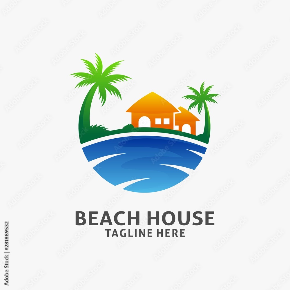 Beach house logo design in circle concept