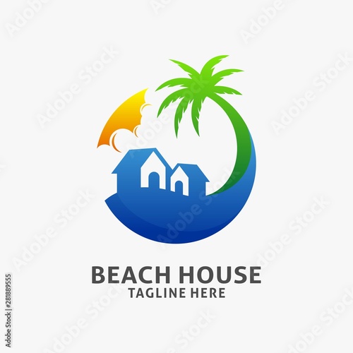 Beach house logo design in circle concept