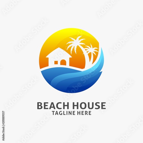 Beach house logo design in circle concept