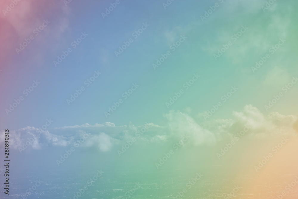 Sunshine clouds sky with a pastel soft color. Abstract blurred cyan gradient of sky nature.