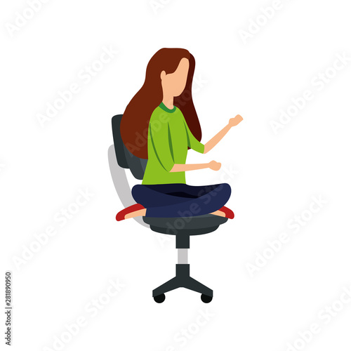 elegant businesswoman with lotus position in office chair
