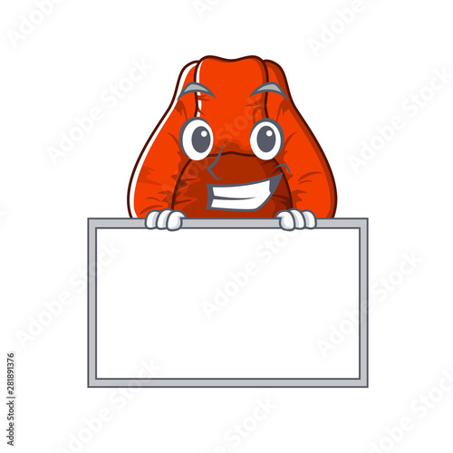 Grinning with board bean bag chair in cartoon shape