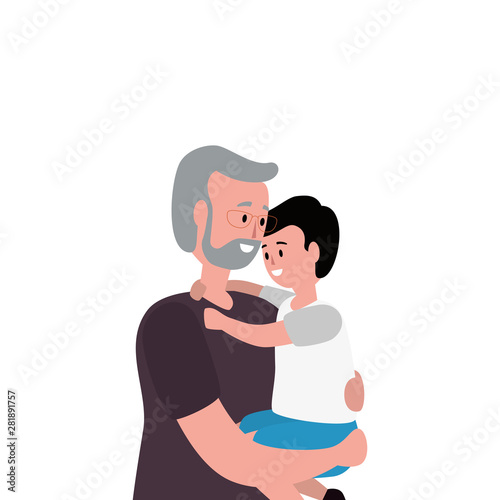 cute grandfather with grandson characters