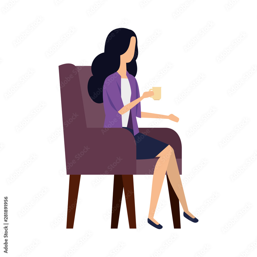 elegant businesswoman drinking coffee in the sofa elegant businesswoman drinking coffee in the sofa