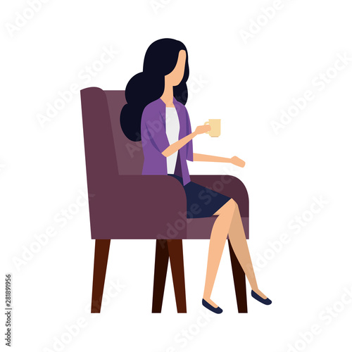 elegant businesswoman drinking coffee in the sofa