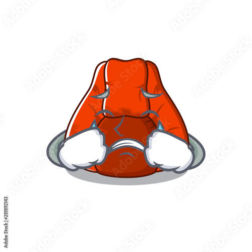 Crying cartoon bean bag chair in yard