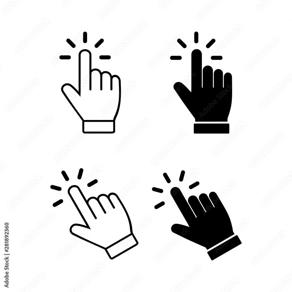 Hand click icon set, Click finger icon vector Hand click icon set, Click finger icon vector