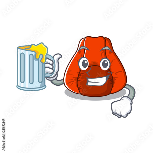 With juice bean bag chair isolated with mascot