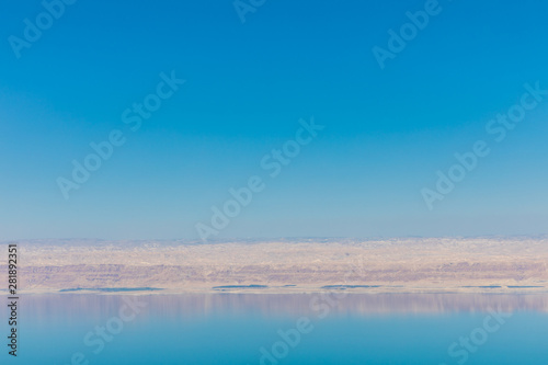 Views of the Dead Sea coast near the Panorama Dead Sea Complex in Jordan. 