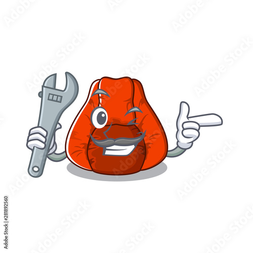 Mechanic bean bag chair isolated with mascot