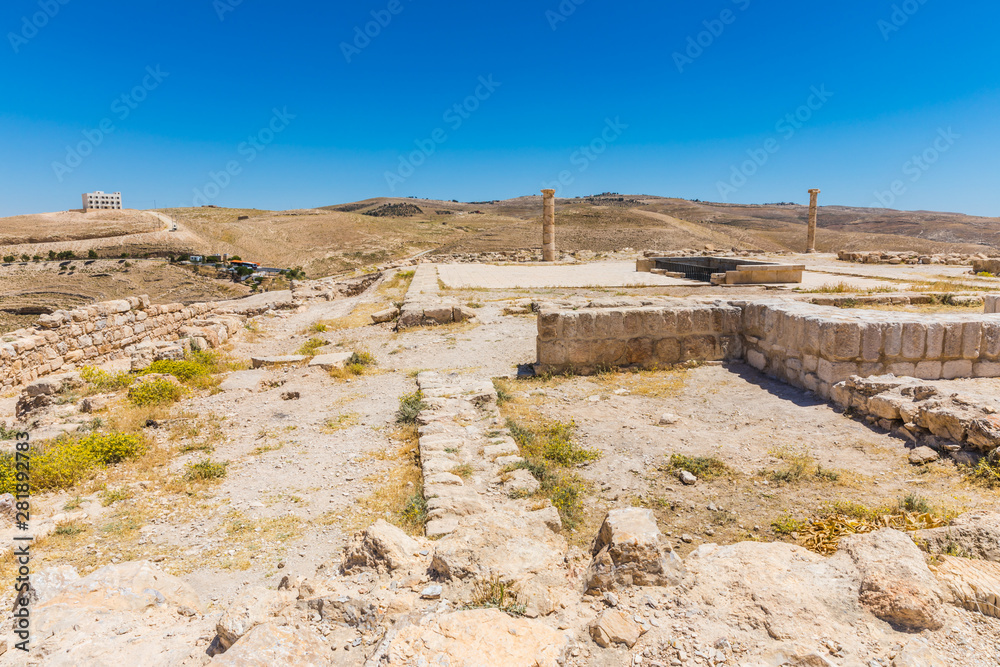 The ruined fortress on  top of Machaerus near the Dead Sea in Jordan. It is the location of the imprisonment and execution of John the Baptist. 