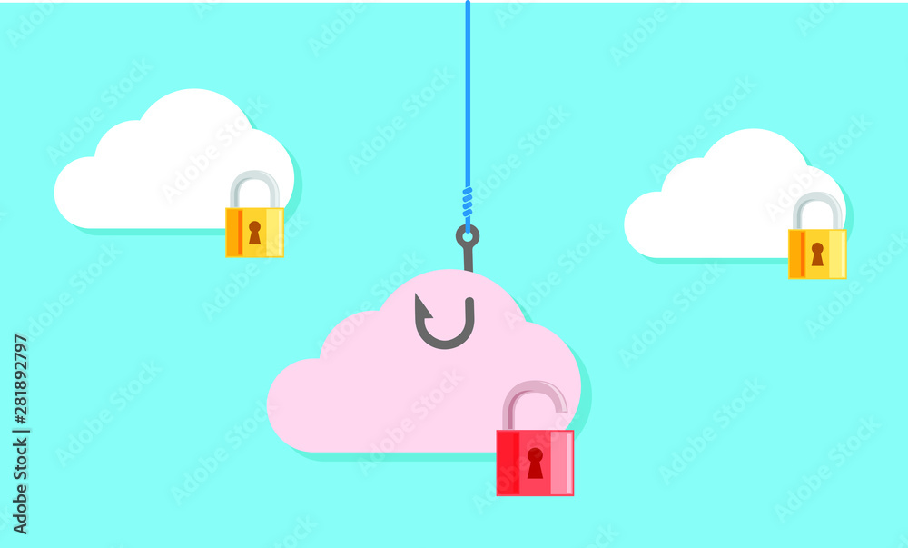 Vector illustration of cloud security and cloud phishing concept ...