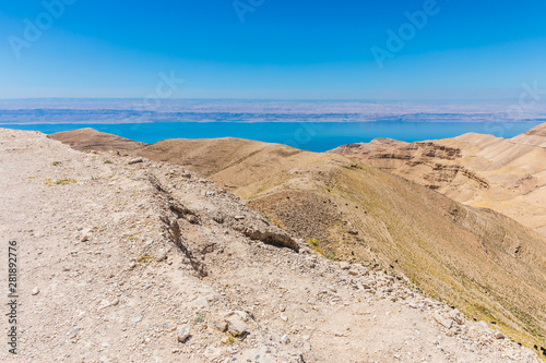 View from the way to the top of Machaerus near the Dead Sea in Jordan. It is the location of the imprisonment and execution of John the Baptist. 