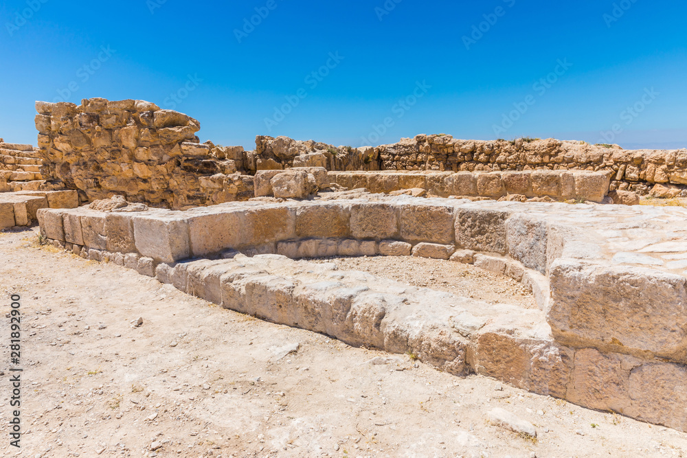 The ruined fortress on  top of Machaerus near the Dead Sea in Jordan. It is the location of the imprisonment and execution of John the Baptist. 