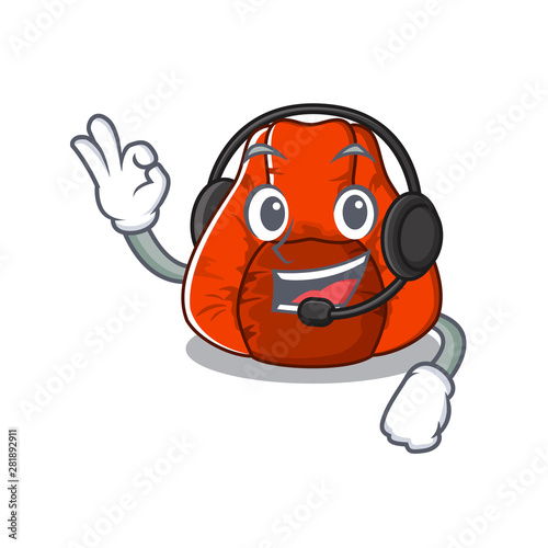 With headphone bean bag chair isolated with mascot