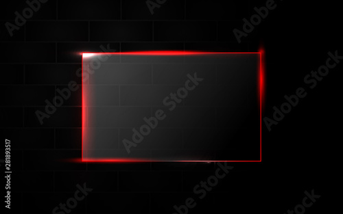 Abstract black background with square frame transparent glass effect a combination with light neon border. Layer  layout space on for text and background design