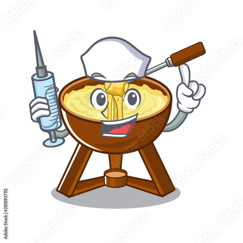 Nurse cheese fondue with in mascot shape