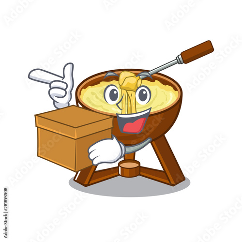 With box cheese fondue with in mascot shape